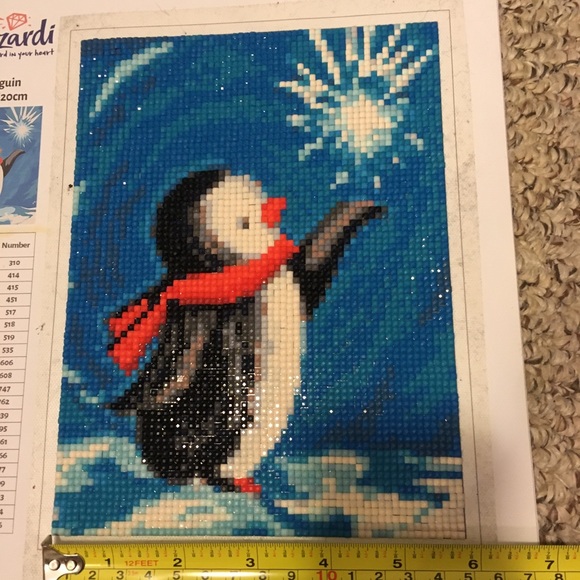 Handmade Diamond Art Completed Penguin - Full Drill - 6" X 8" Gift - Picture 4 of 6